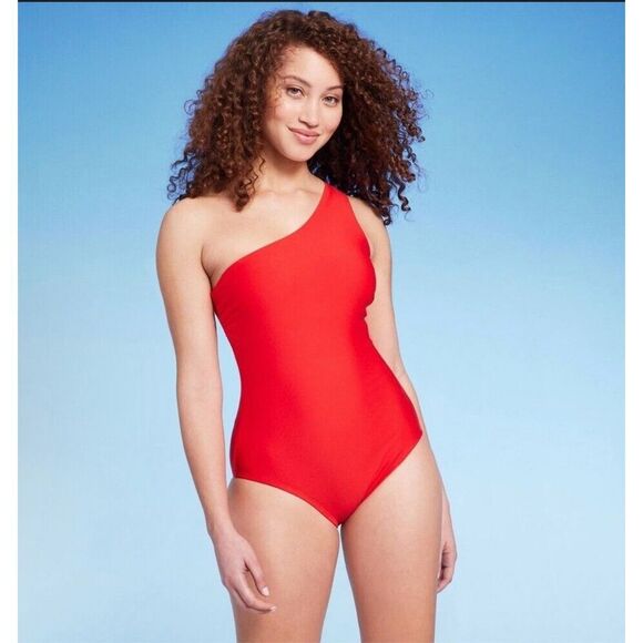 Kona Sol Red One Shoulder One Piece Swimsuit Size Large New - Picture 1 of 4